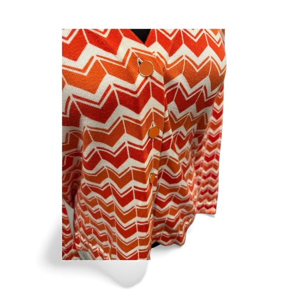 Lands’ End Orange & White Abstract Long Sleeved Button Front Cardigan XL (18-20) - Picture 4 of 6